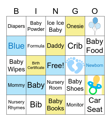 Kris & Tiana Hastings Baby Shower Bingo Card