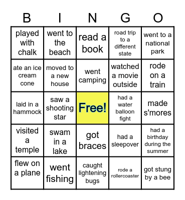 SUMMER FUN 2 Bingo Card