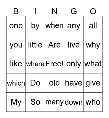 Tricky Word Bingo 2 Bingo Card