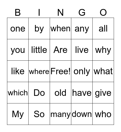 Tricky Word Bingo 2 Bingo Card