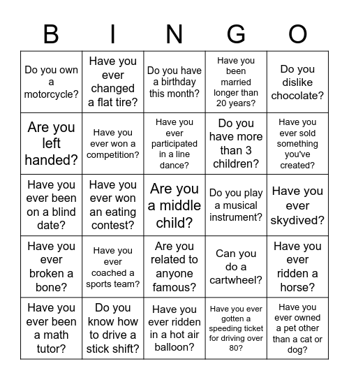 Planning Team "Getting to Know You" Bingo Card