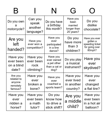 Getting to Know You Bingo Card