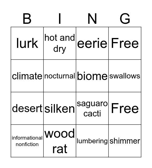 4.1.2 A Walk In the Desert Bingo Card