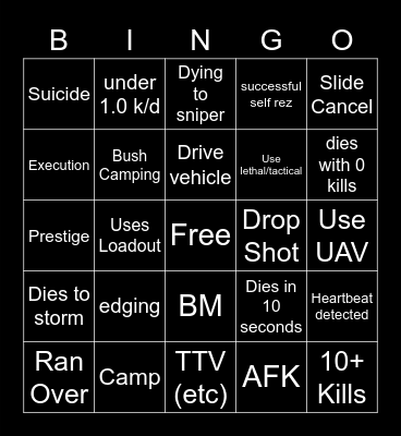 Big Puffer Warzone Bingo Card