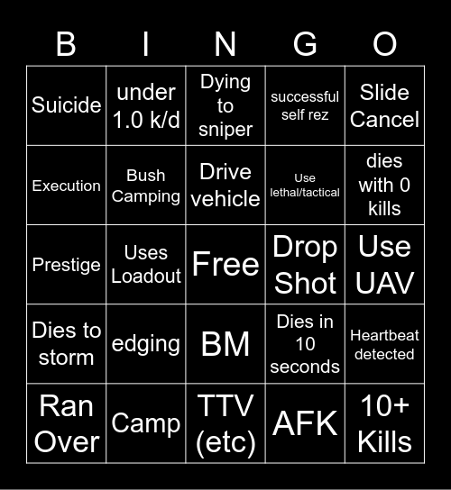 Big Puffer Warzone Bingo Card