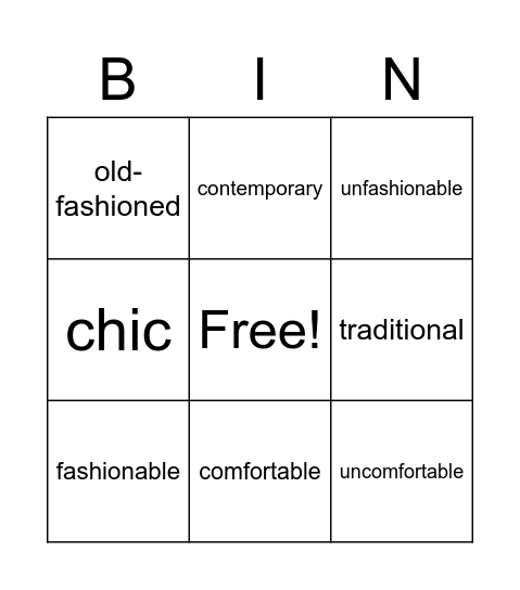 KIVY's Clothes Bingo Card