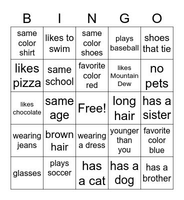 Getting to know you Bingo Card