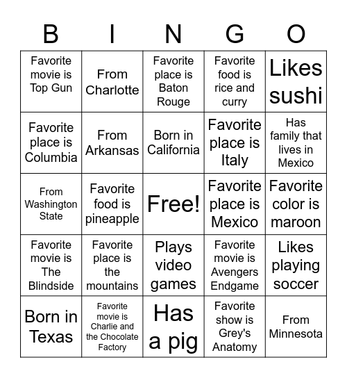 Untitled Bingo Card