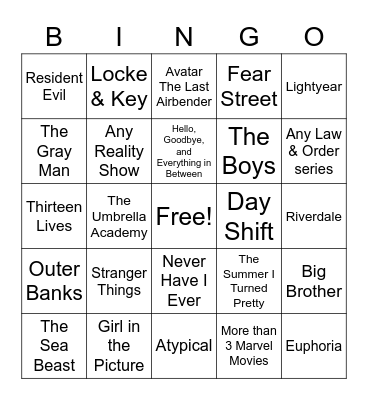 Summer Binge Bingo Card