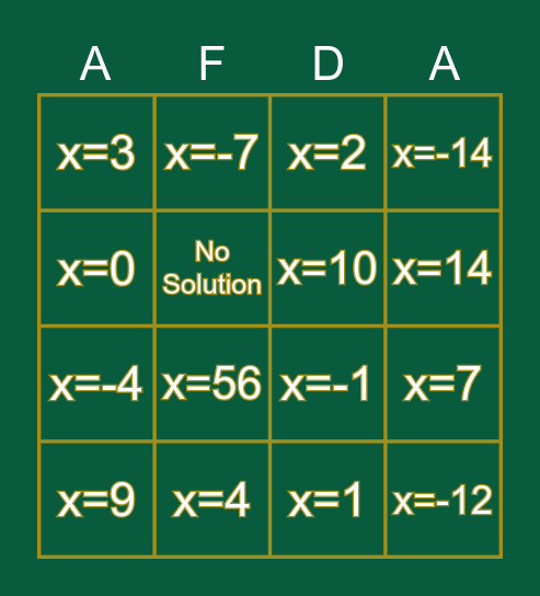 Multi-Step Equations Bingo Card