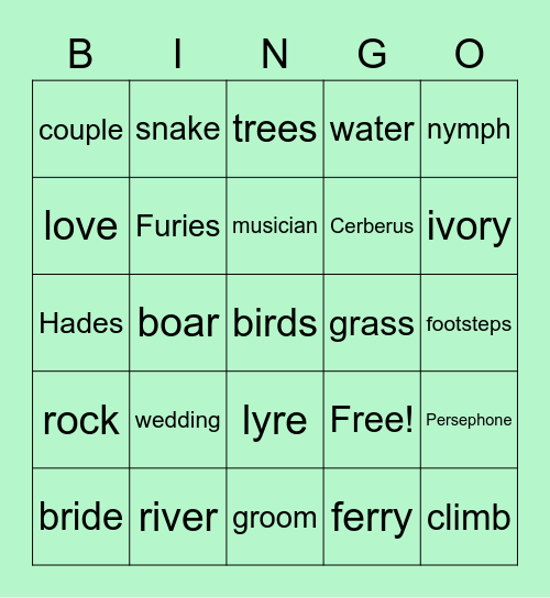 ORPHEUS AND EURYDICE Bingo Card
