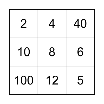 Division & Multiplication Bingo Card