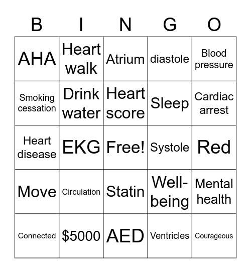 Heart Walk Bingo Card