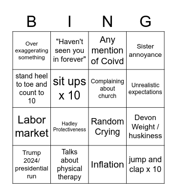 4x4 Bingo Card