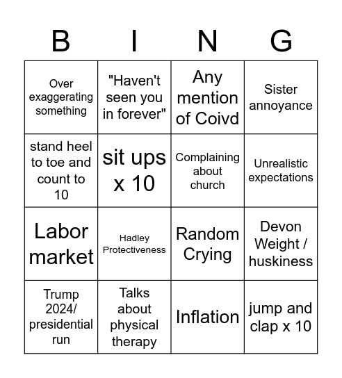 4x4 Bingo Card