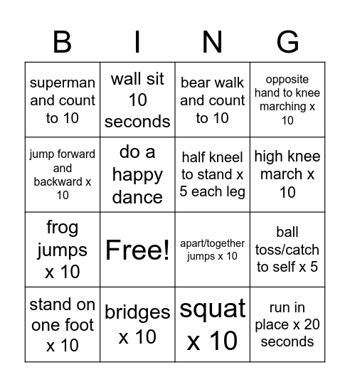 4x4 Bingo Card