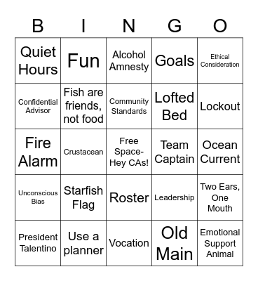 CA Training Bingo Card