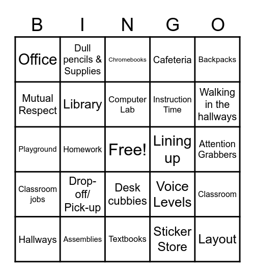 Expectation Review Bingo Card