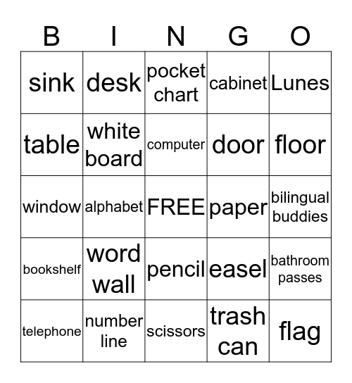 LOD English Words Bingo Card