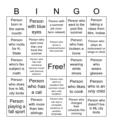 Get to know each other... Bingo Card