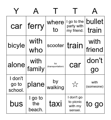 Year 8 - Transportation Bingo Card