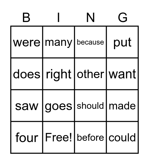 Blue Tricky words Bingo Card