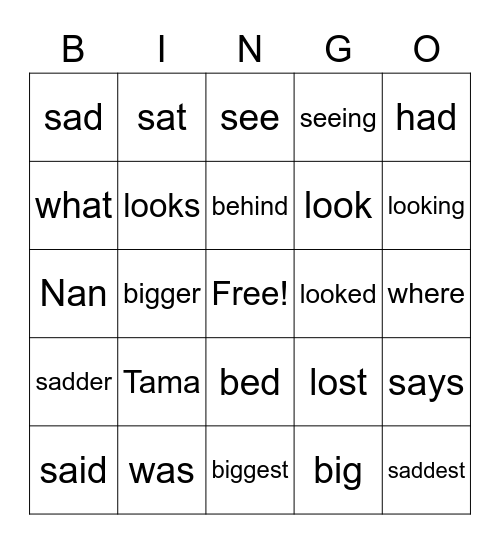 Tama and Big Ted Bingo Card