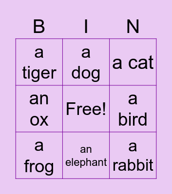 Funny Animals Bingo Card