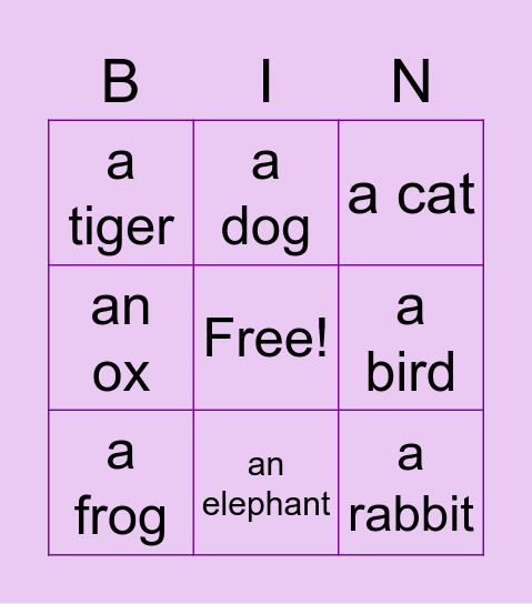 Funny Animals Bingo Card