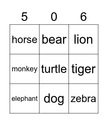 Animals Bingo Card