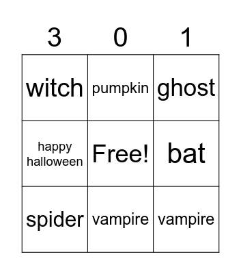 Halloween Bingo Card