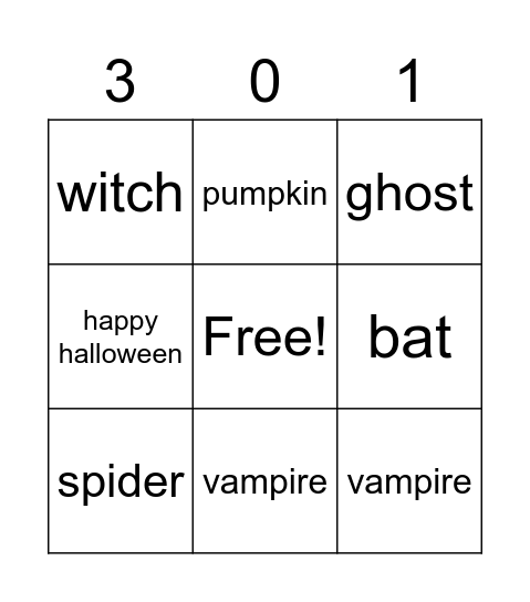 Halloween Bingo Card