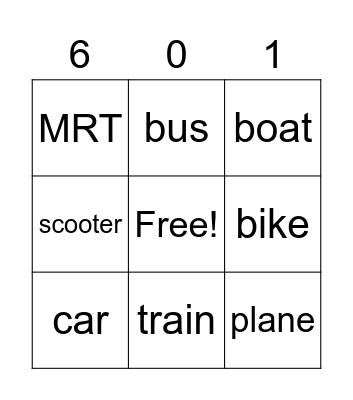 Transportation Bingo Card