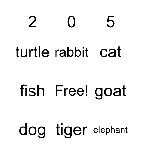 animals Bingo Card