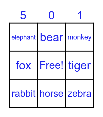 Animals Bingo Card