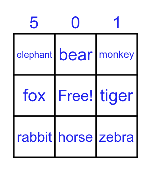 Animals Bingo Card