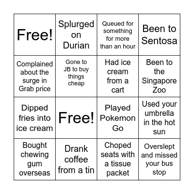 SG Bingo Card