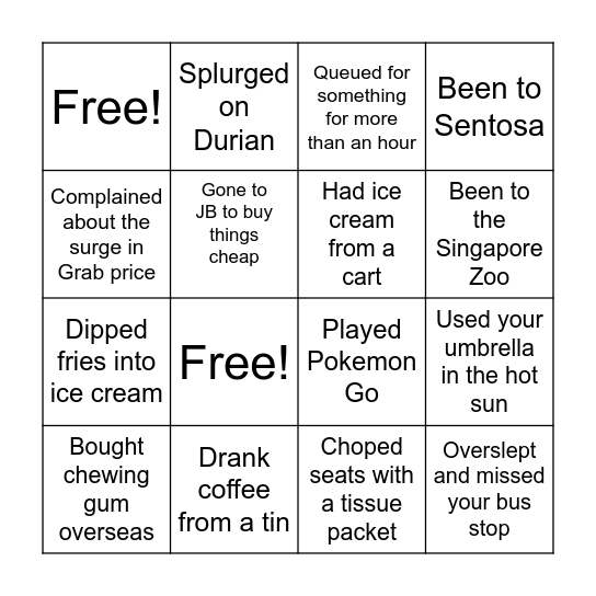 SG Bingo Card