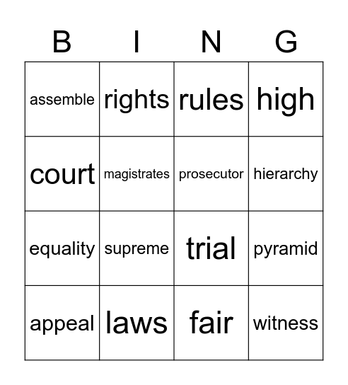 LEGAL STUDIES Bingo Card