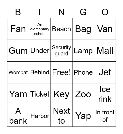 C5 lesson 19 Bingo Card