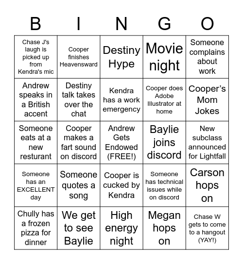 Untitled Bingo Card