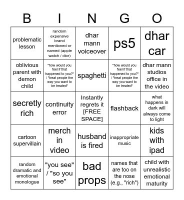 Dhar Mann Bingo v2 Bingo Card