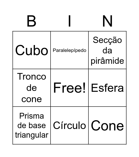 Sólidos Geométricos - Nomes Bingo Card