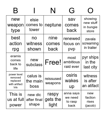 Untitled Bingo Card