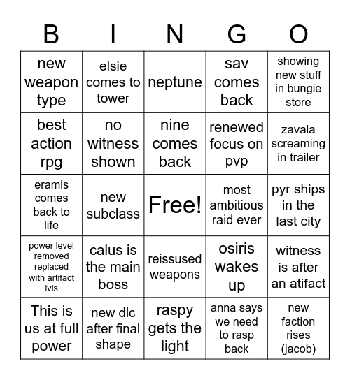 Untitled Bingo Card