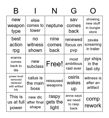 Untitled Bingo Card