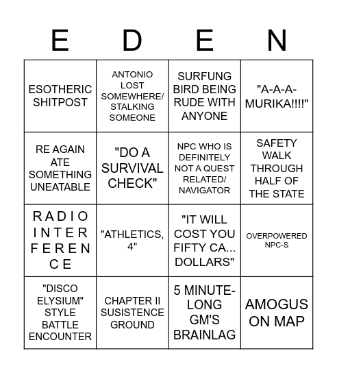 State of Eden session bingo! Bingo Card