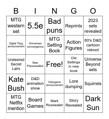 Wizards Presents Bingo Card