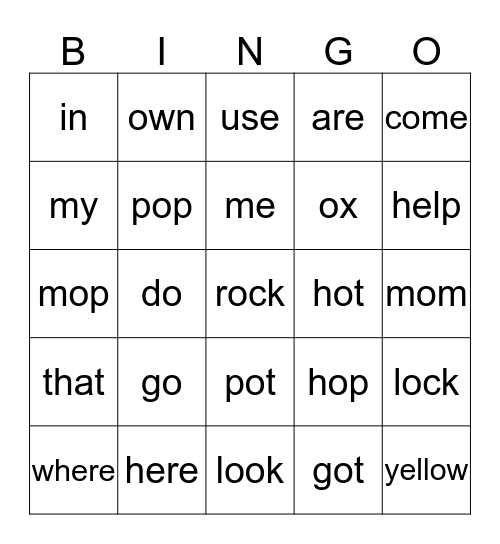 Spelling and Sight Word Bingo Card