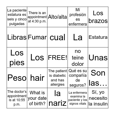 Chapter 1 Spanish Bingo Card